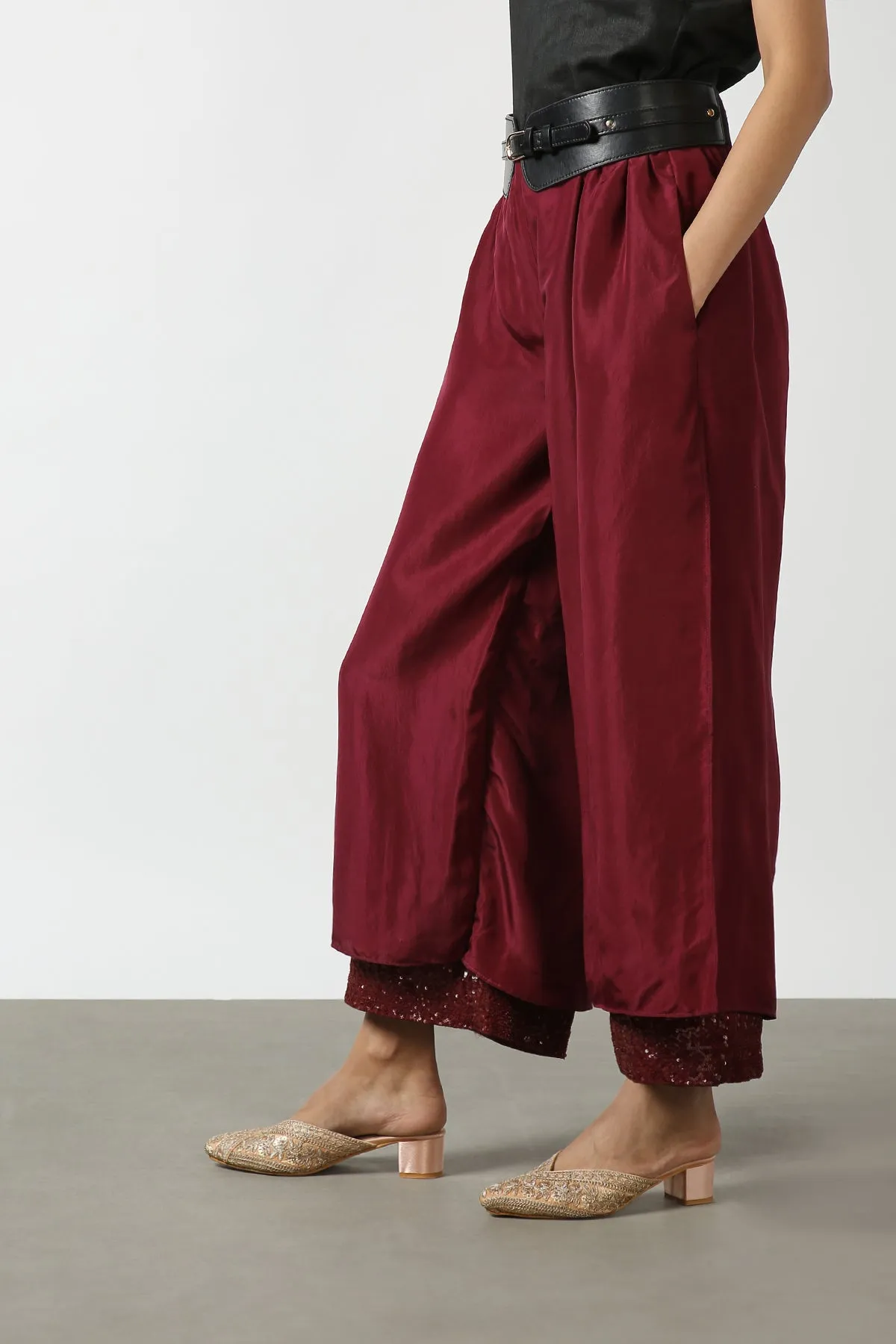 Maroon Double Layer Sequenced Pant