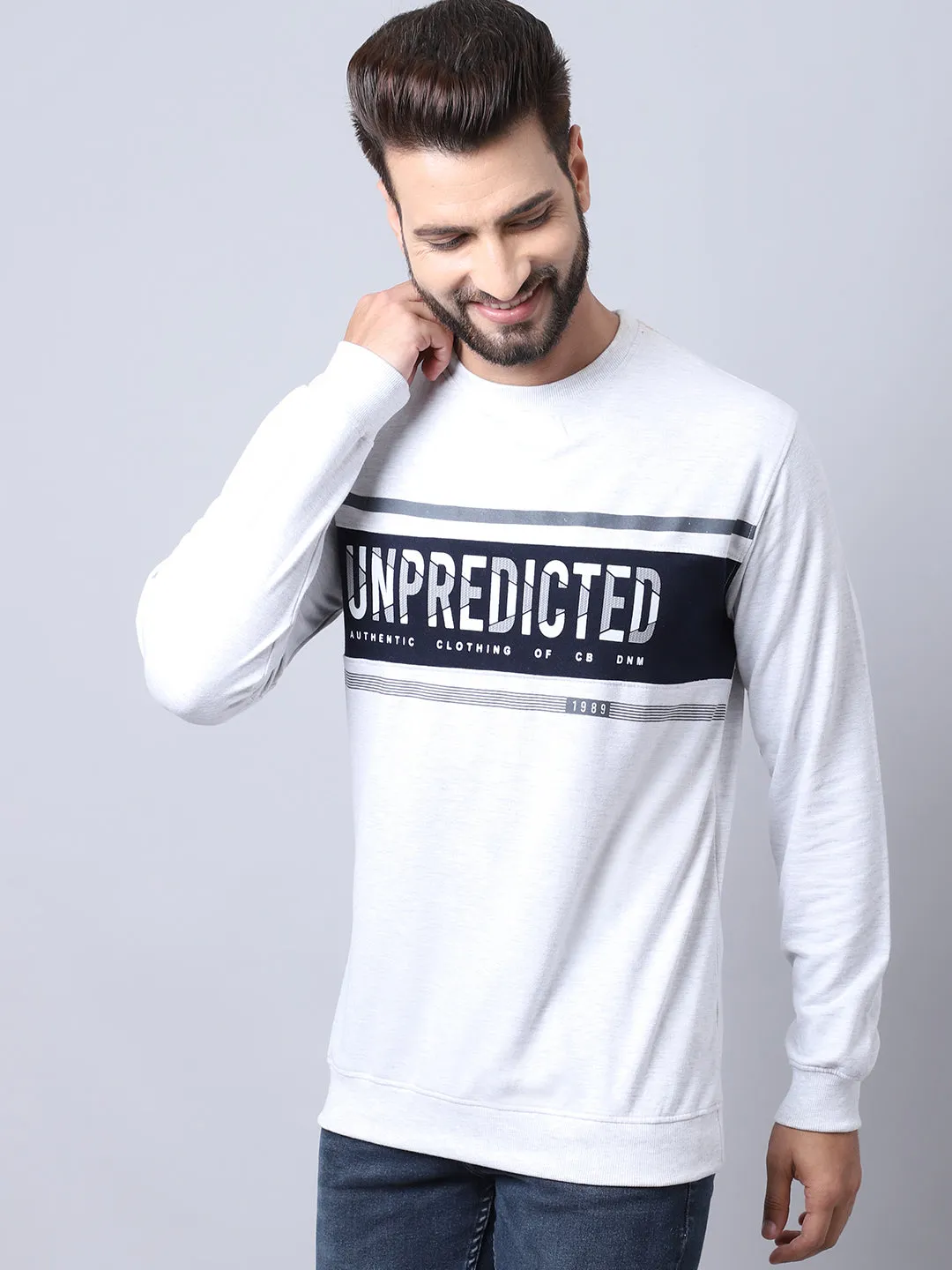 Men Round Neck Full Sleeves Winter Wear Grey Melange T-Shirt