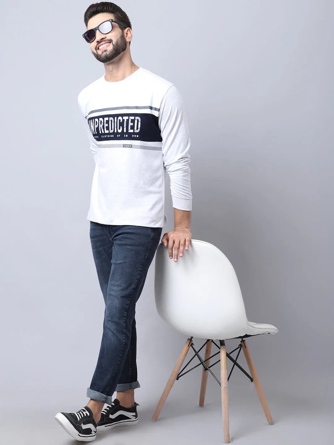 Men Round Neck Full Sleeves Winter Wear Grey Melange T-Shirt