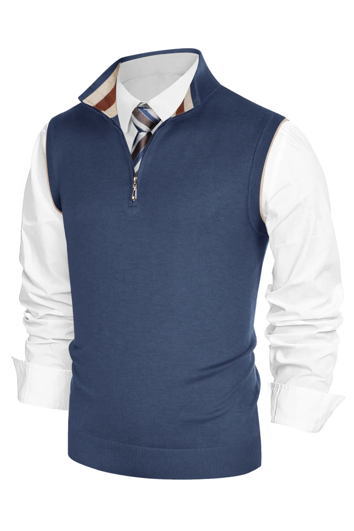 Men Stand Collar Sweater Vest Sleeveless Zip-up Neck Pullover Knitwear