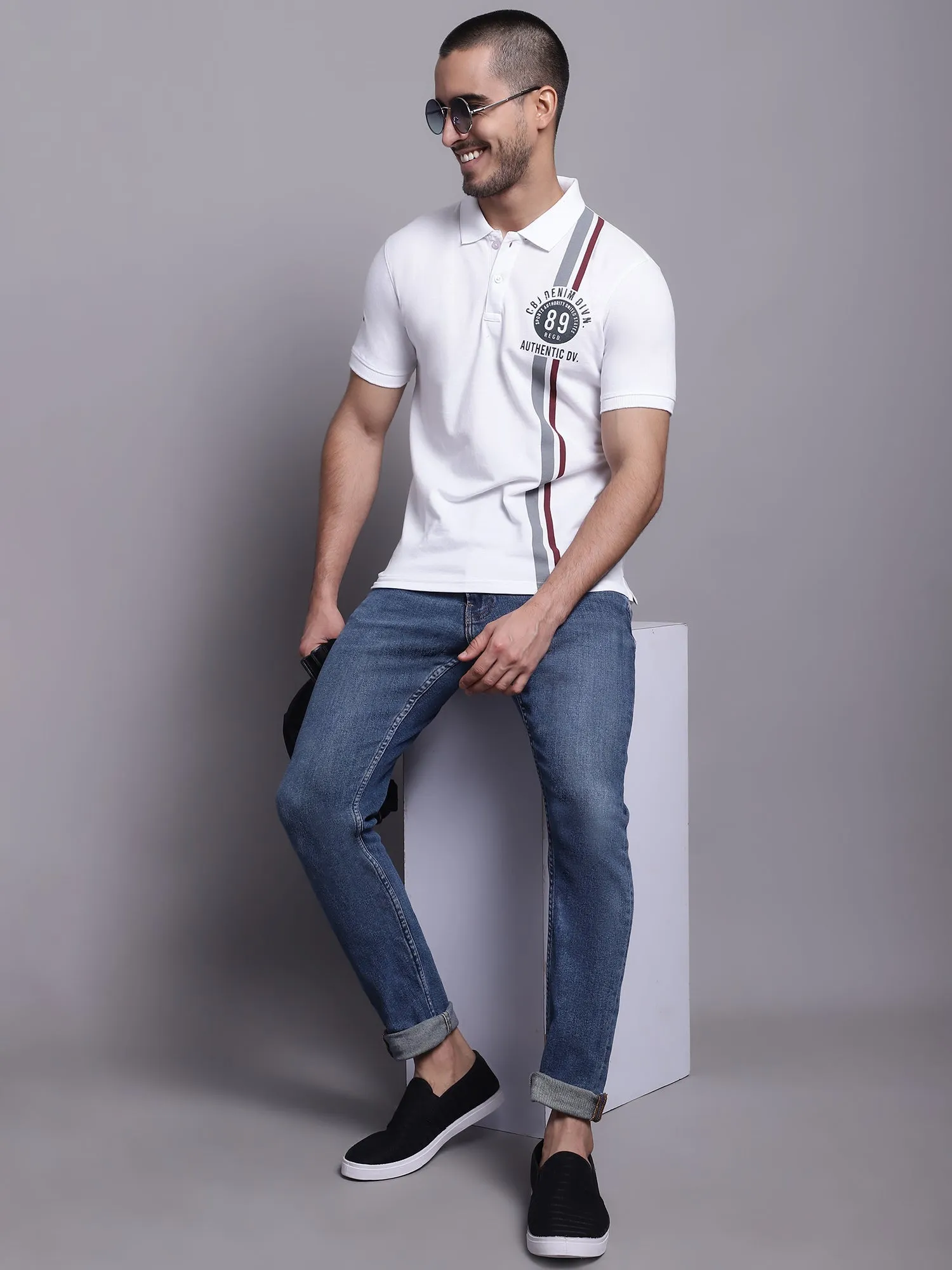 Men White Casual T-Shirt