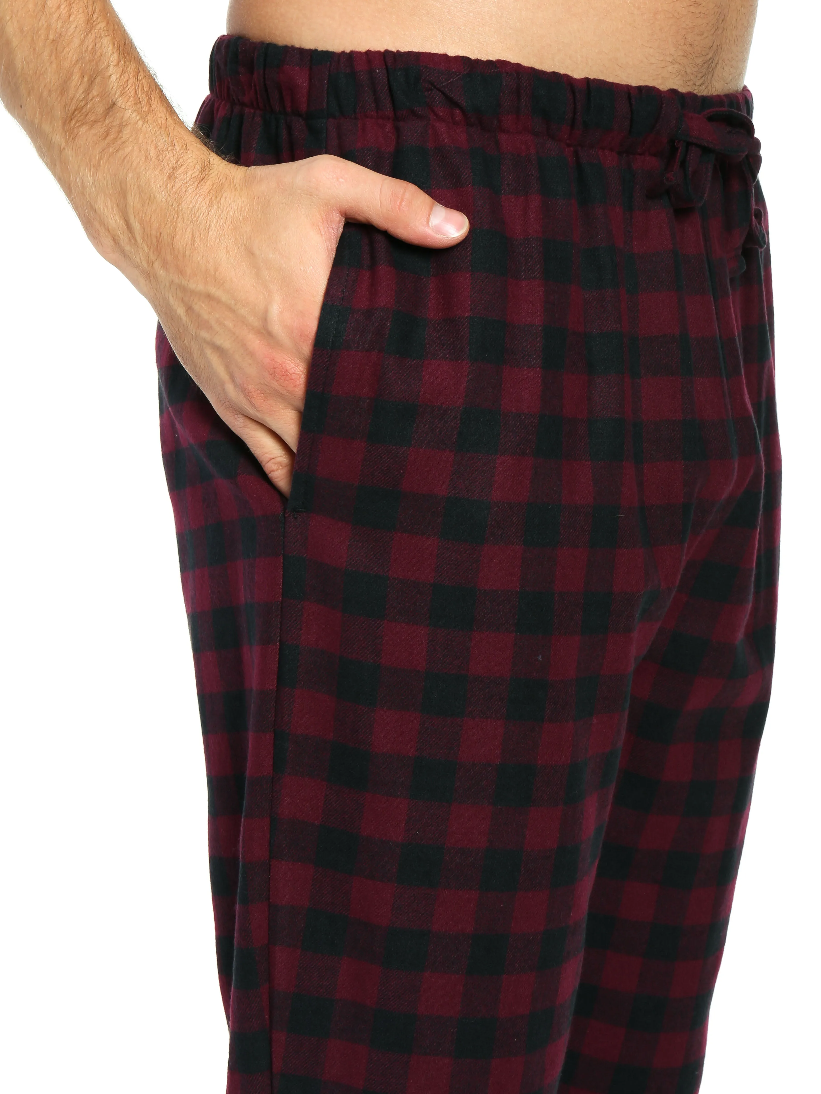 Mens 100% Cotton Flannel Jogger Lounge Pants - Gingham Checks - Fig Black