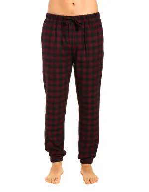 Mens 100% Cotton Flannel Jogger Lounge Pants - Gingham Checks - Fig Black