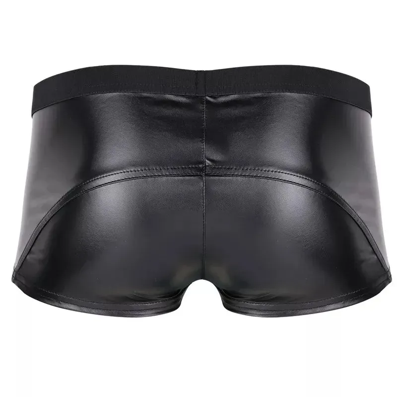 Men's Faux Leather Open Crotch Short Pants