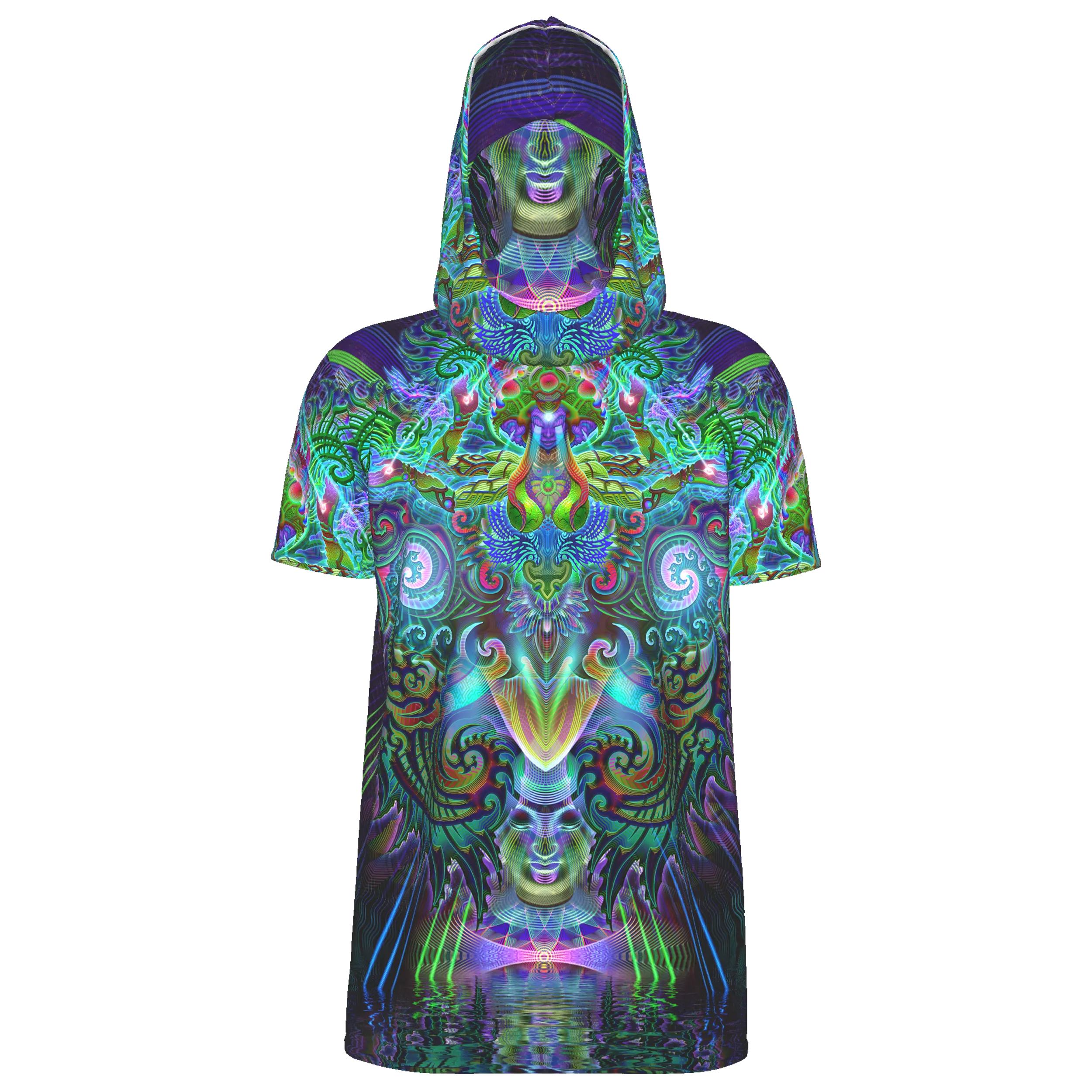 Mens Festival Top | Psy Clothing | Mens Rave Outfit | UV Blacklight Shirt | Psychedelic Shirt | Neck Gaiter and Hood | Garuda - Ninja