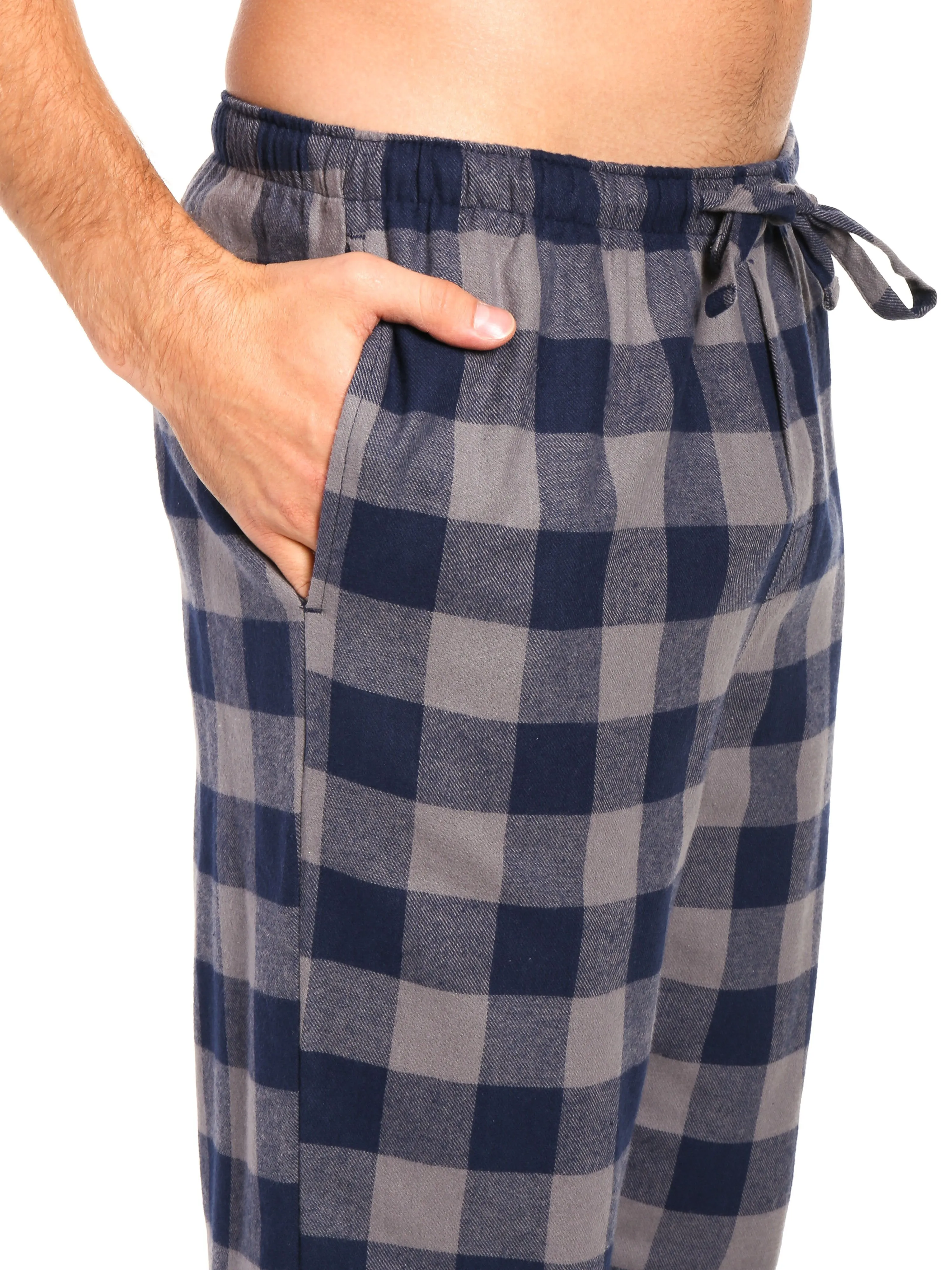 Mens Gingham 100% Cotton Flannel Lounge Pants - Gingham Checks - Charcoal-Navy