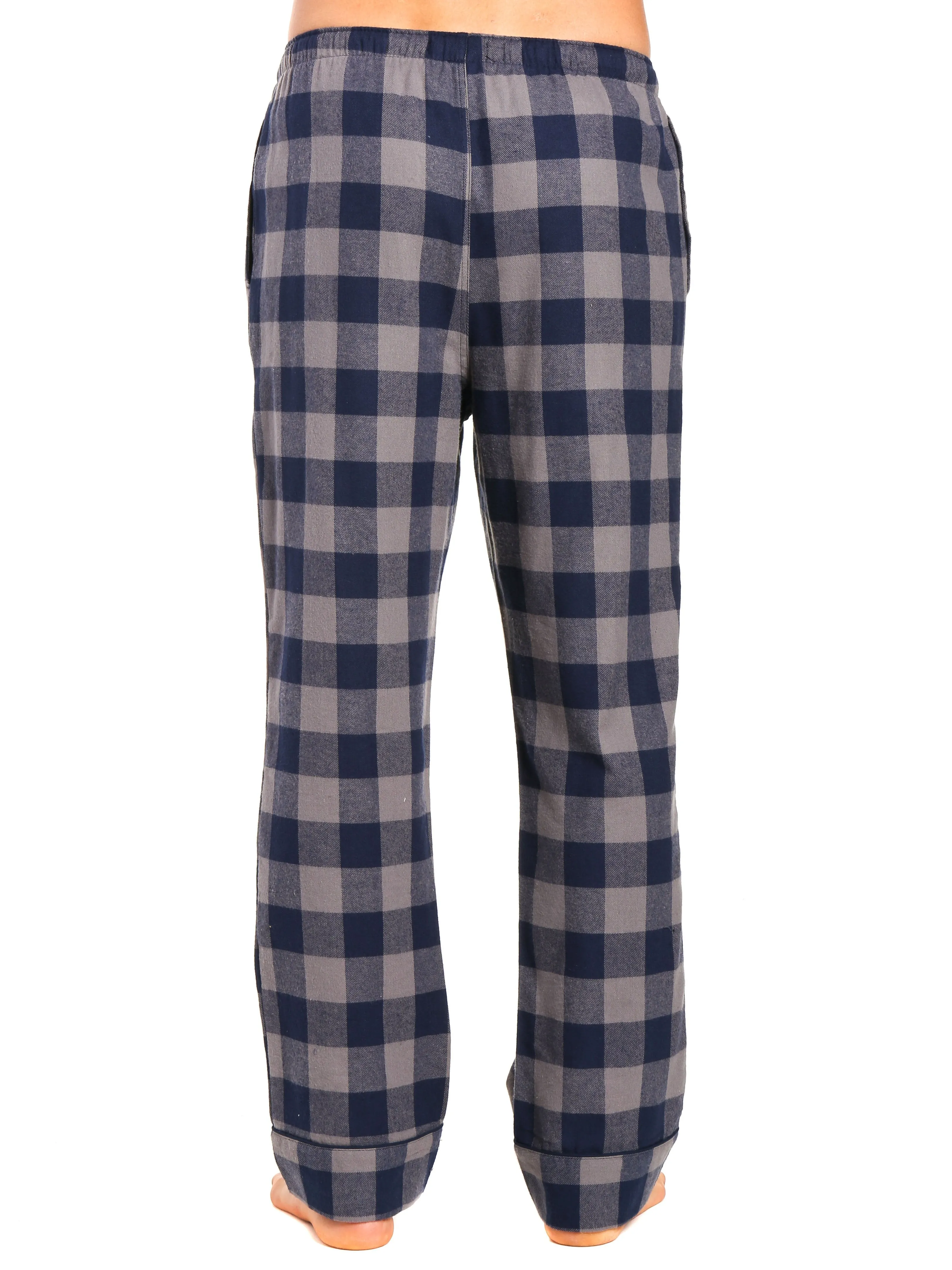 Mens Gingham 100% Cotton Flannel Lounge Pants - Gingham Checks - Charcoal-Navy