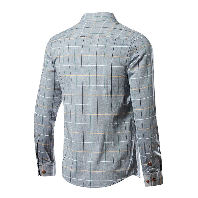 Men's Slim-Fit Long-Sleeve Plaid Twill Shirt