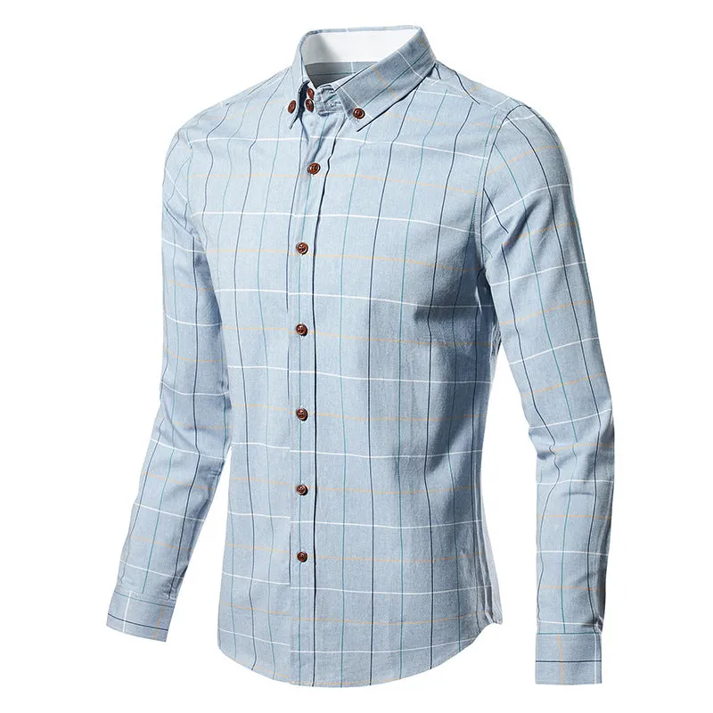 Men's Slim-Fit Long-Sleeve Plaid Twill Shirt