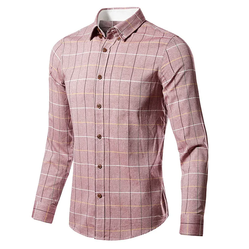 Men's Slim-Fit Long-Sleeve Plaid Twill Shirt