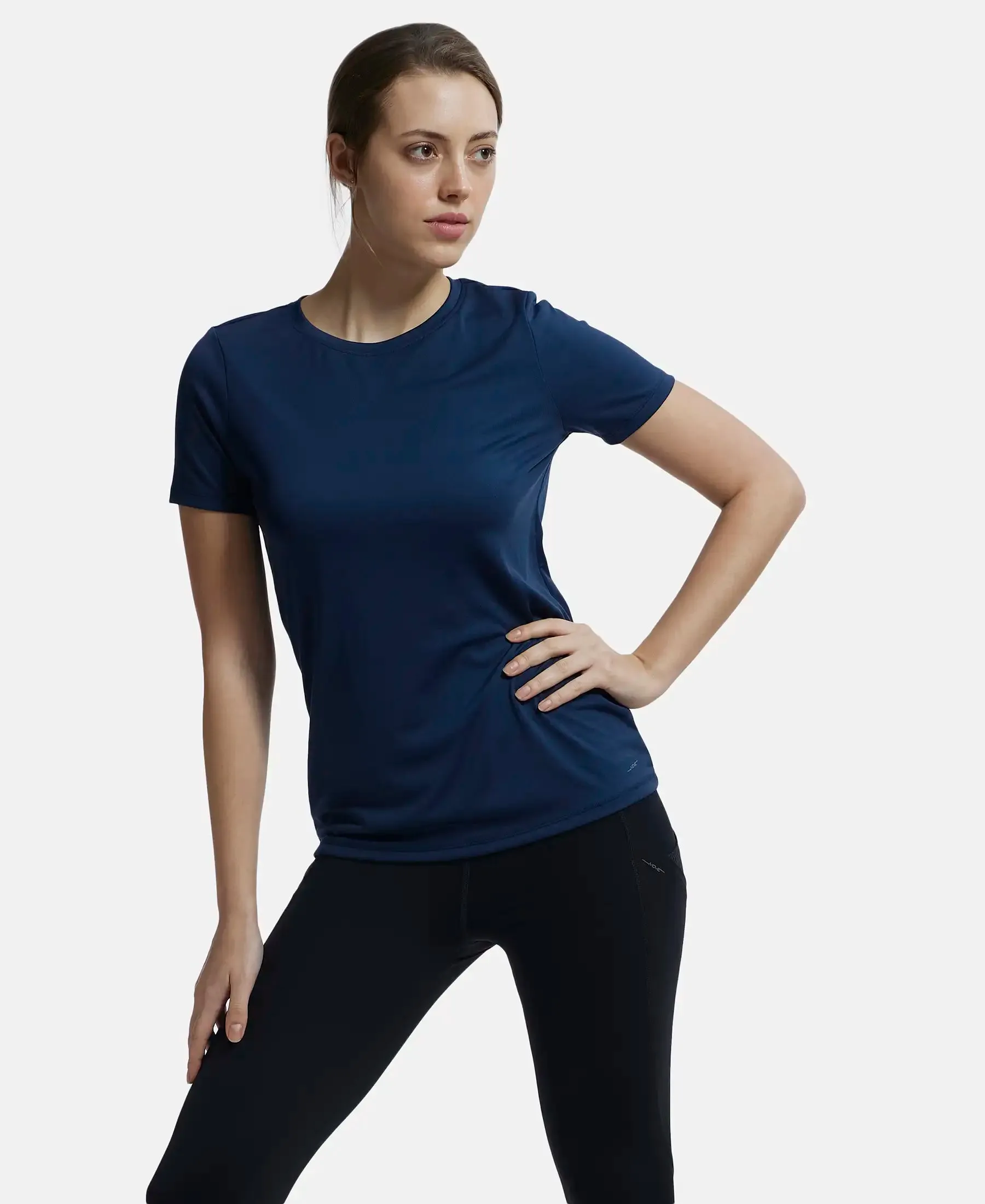 Microfiber Polyester Fabric Relaxed Fit Solid Round Neck Half Sleeve T-Shirt - Cosmic Sapphire