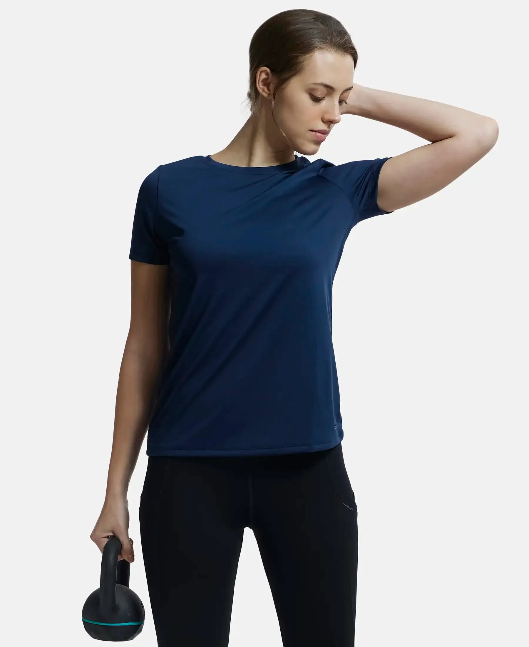 Microfiber Polyester Fabric Relaxed Fit Solid Round Neck Half Sleeve T-Shirt - Cosmic Sapphire