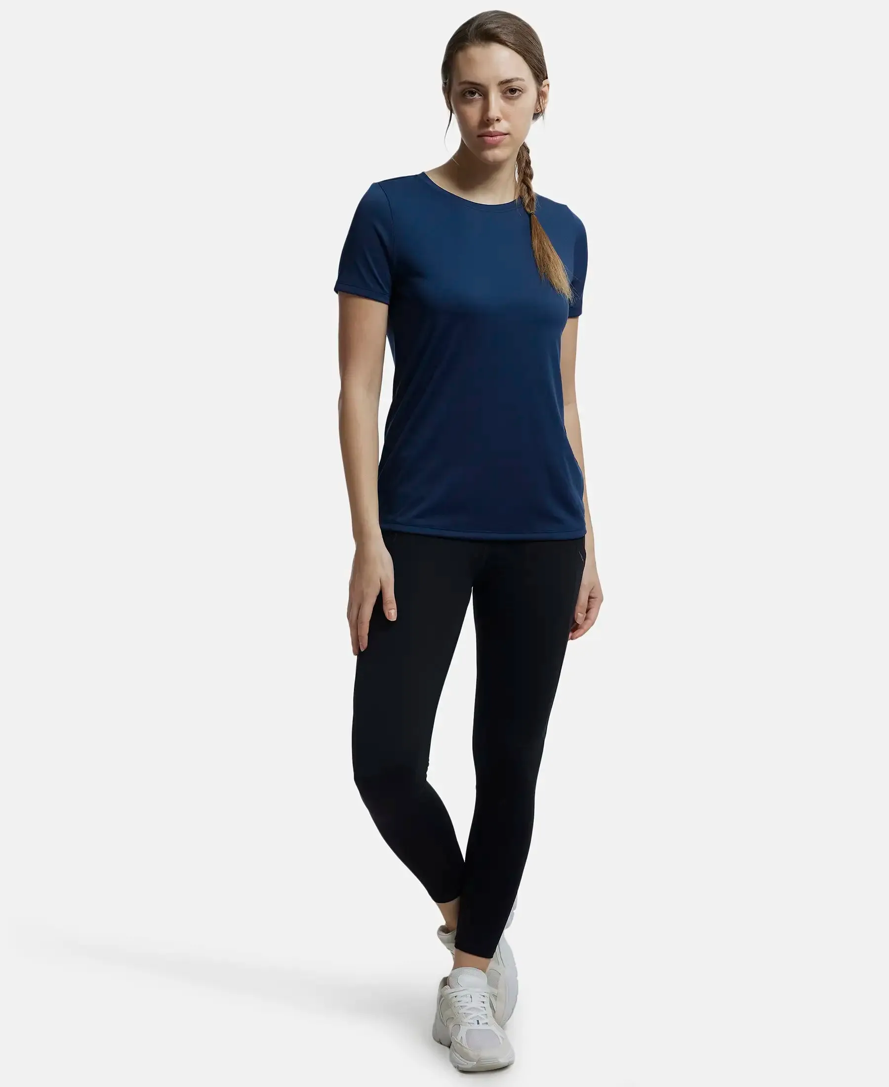 Microfiber Polyester Fabric Relaxed Fit Solid Round Neck Half Sleeve T-Shirt - Cosmic Sapphire