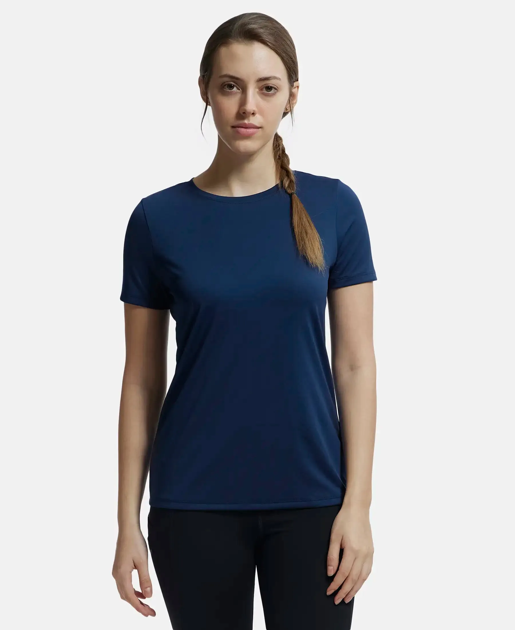 Microfiber Polyester Fabric Relaxed Fit Solid Round Neck Half Sleeve T-Shirt - Cosmic Sapphire