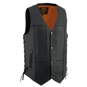 Milwaukee Leather MLM3541 Men's Roulette Black 10 Pocket Motorcycle Leather Vest w/ Cool-Tec