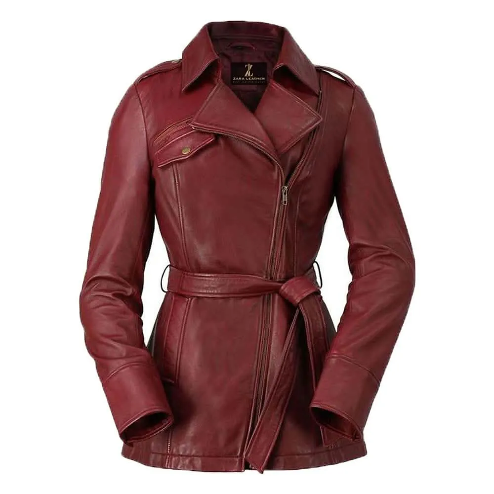 Monica Women's Customizable Fit Sheepskin Leather Chic Mid-Length Jacket