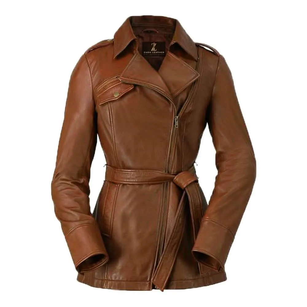 Monica Women's Customizable Fit Sheepskin Leather Chic Mid-Length Jacket