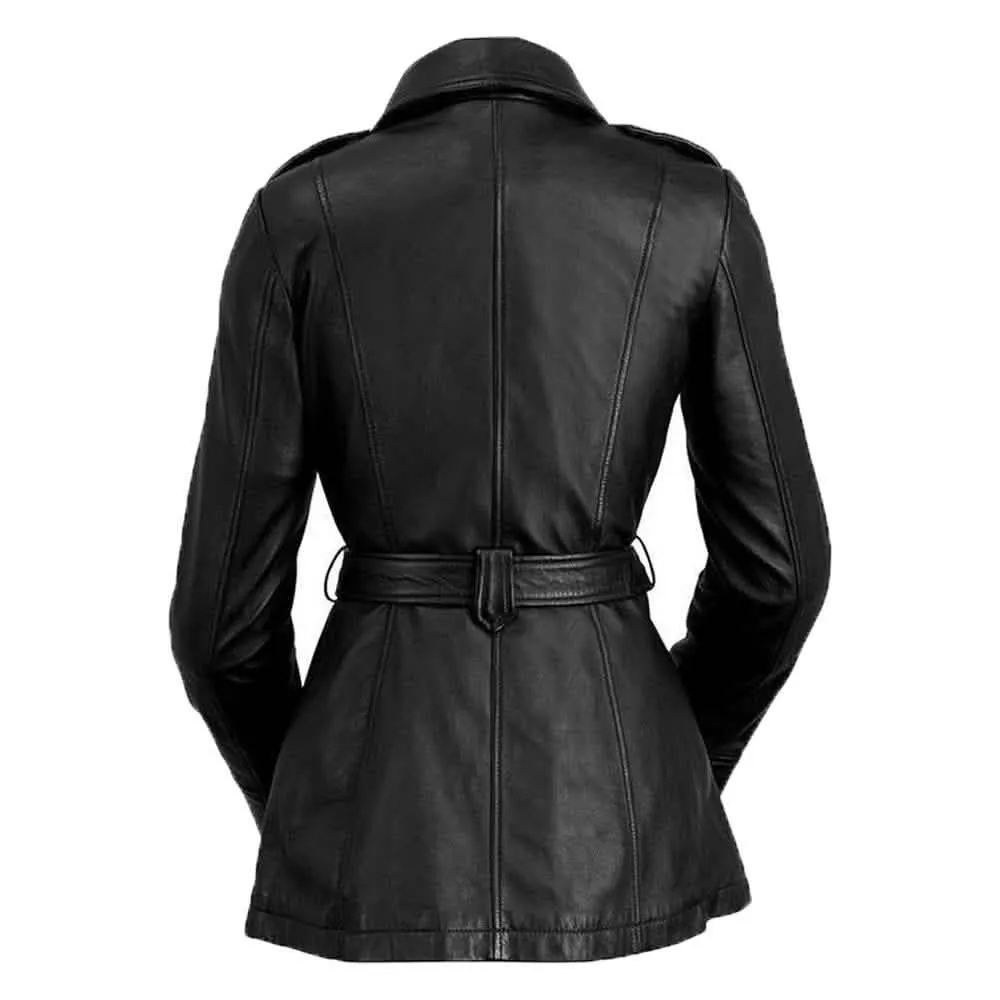 Monica Women's Customizable Fit Sheepskin Leather Chic Mid-Length Jacket