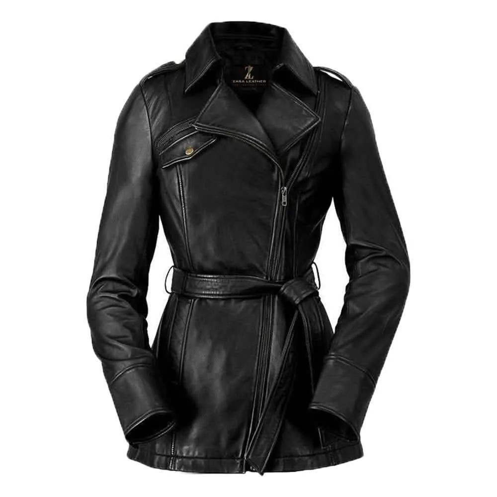 Monica Women's Customizable Fit Sheepskin Leather Chic Mid-Length Jacket