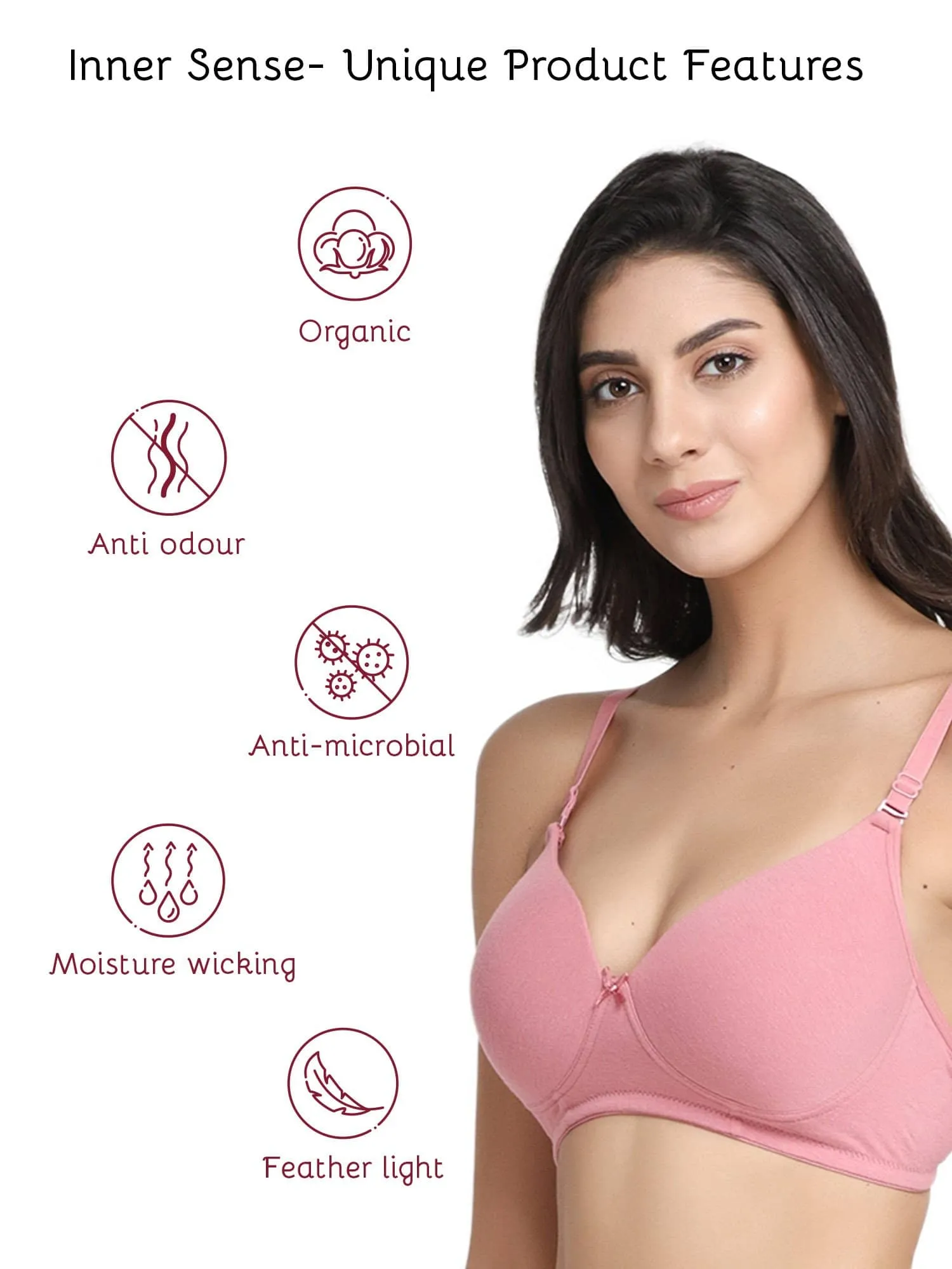 Organic Cotton  Antimicrobial Wire-free Padded Bra (Pack of 3)-ISB068-M.White_M.White_Mauve-