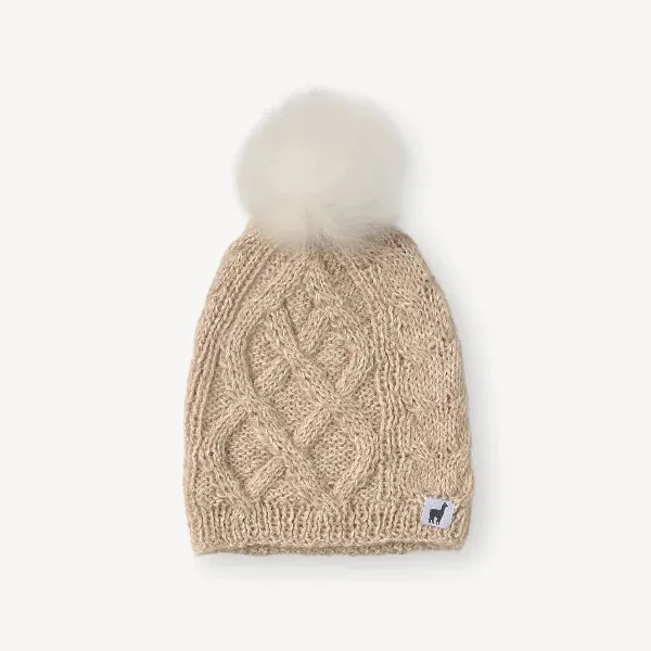 Pokoloko - Hand Knit Alpaca Pom Hat Champagne