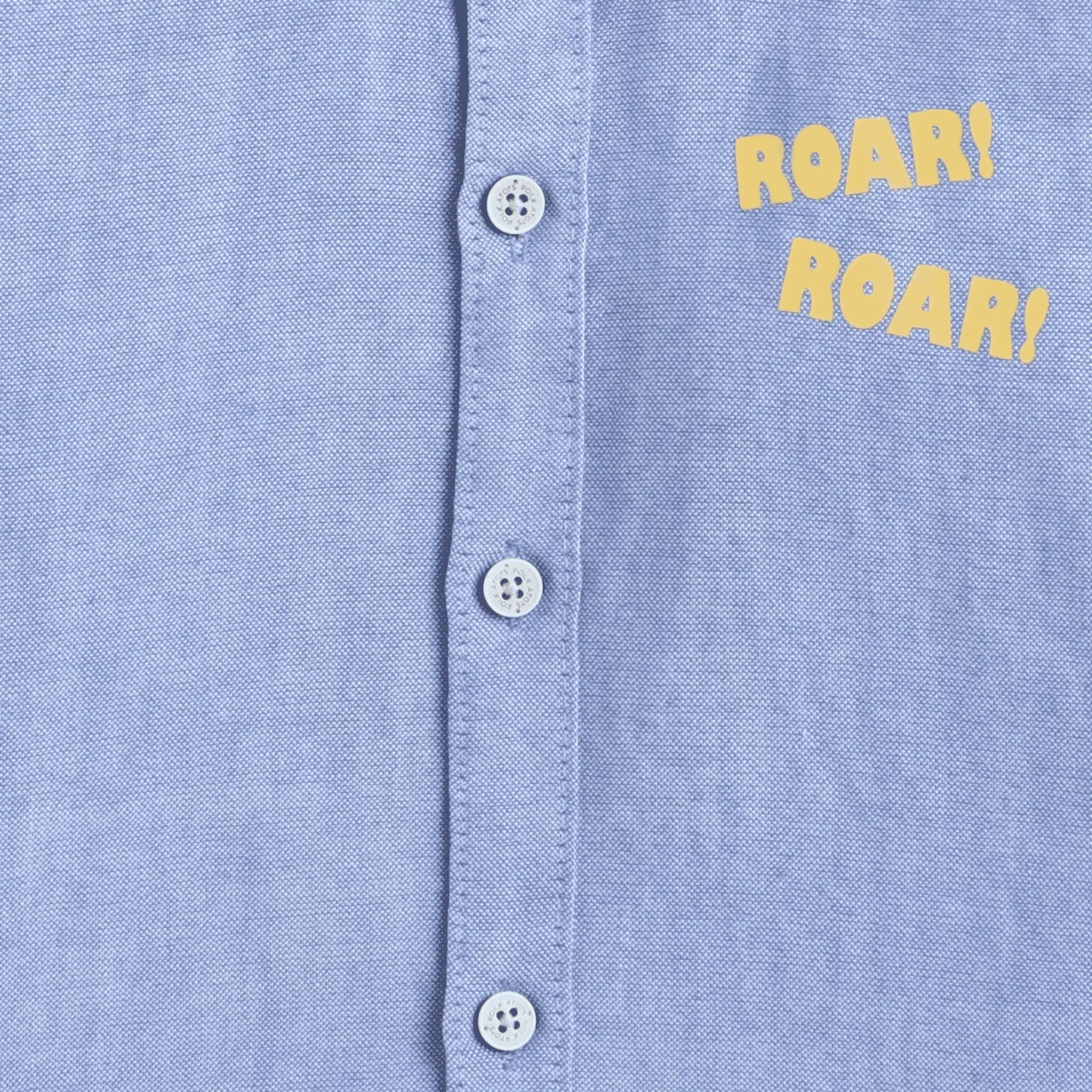 Polka Tots Full Sleeve Shirt With Roar Print And Lion Print Attached Tshirt - Blue