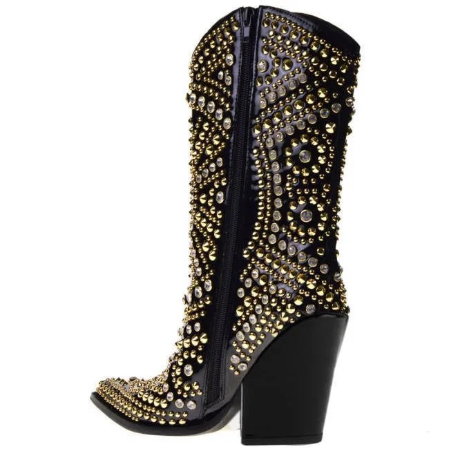 Pre Order:  Crystal Studded Wedge Heels Boots