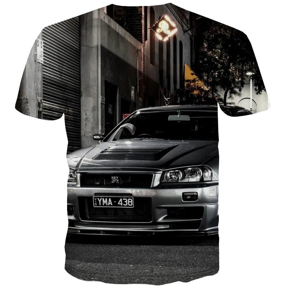 Racing Car T shirts Men Metal T-shirts 3d City Tshirts Novelty Gray T-shirts Graphic Retro Tshirts Cool