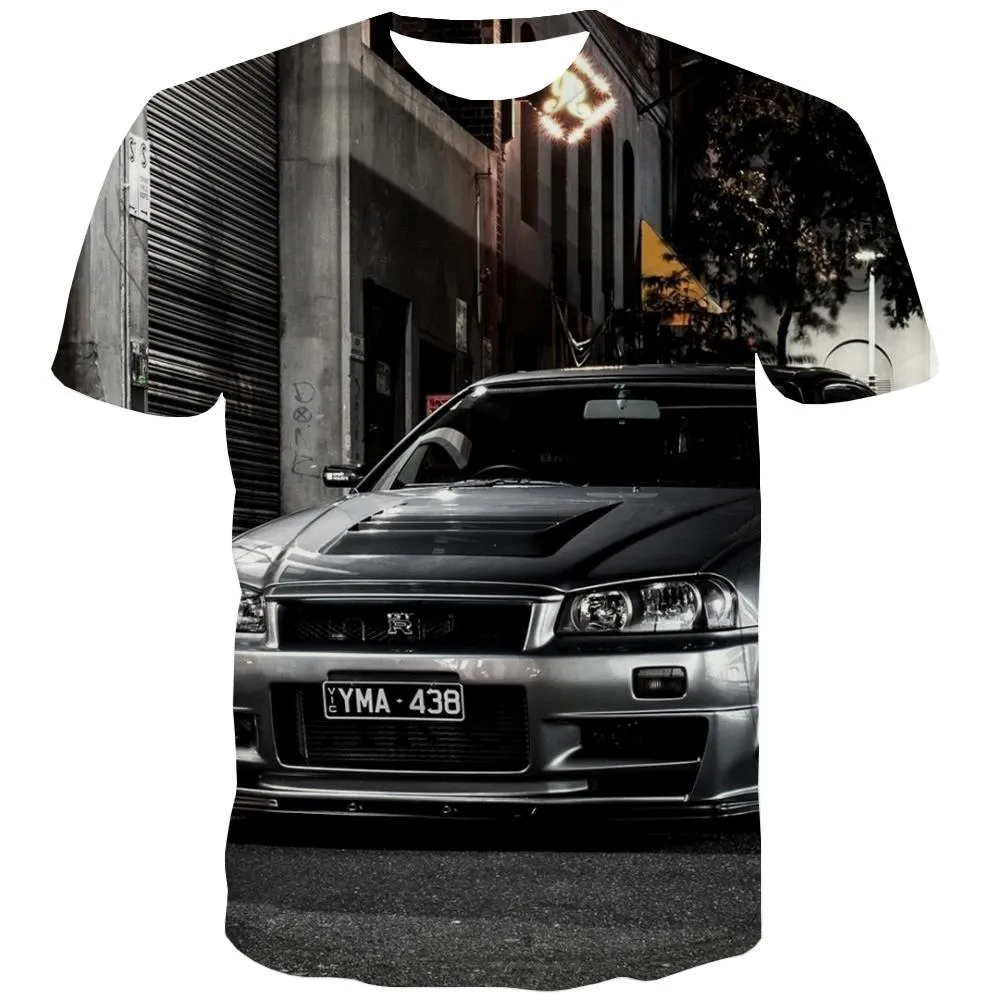 Racing Car T shirts Men Metal T-shirts 3d City Tshirts Novelty Gray T-shirts Graphic Retro Tshirts Cool