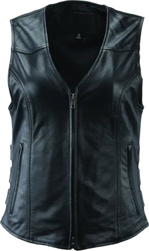 River Road Plains Leather Vest Black Womens - Large