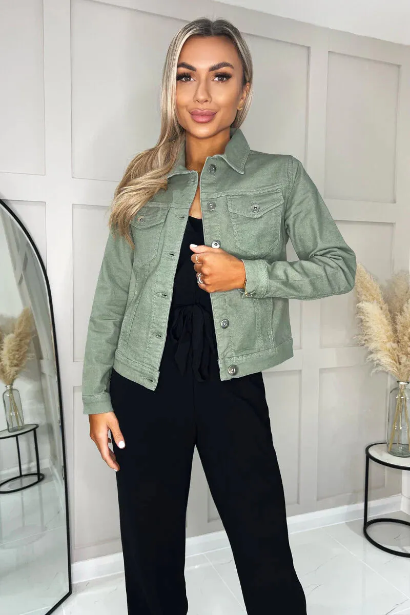 SAGE GREEN COTTON STRETCH DENIM JACKET