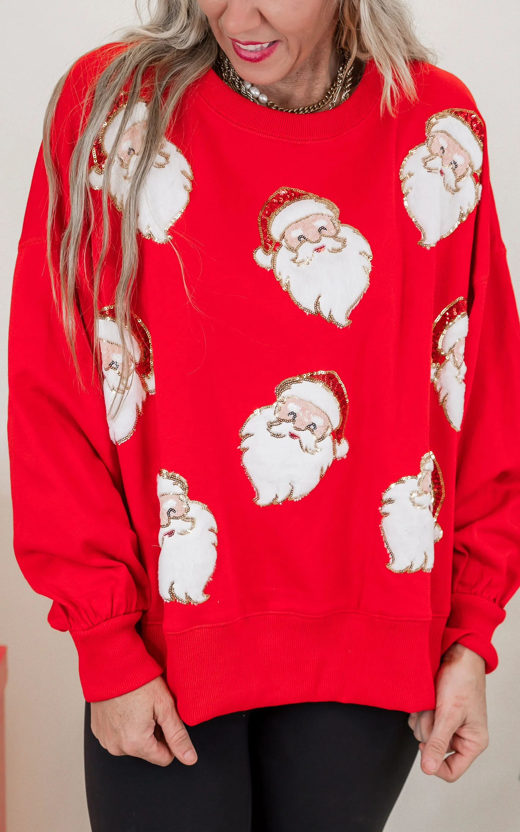 Santa Sequins & Fur Embroidery Sweatshirt