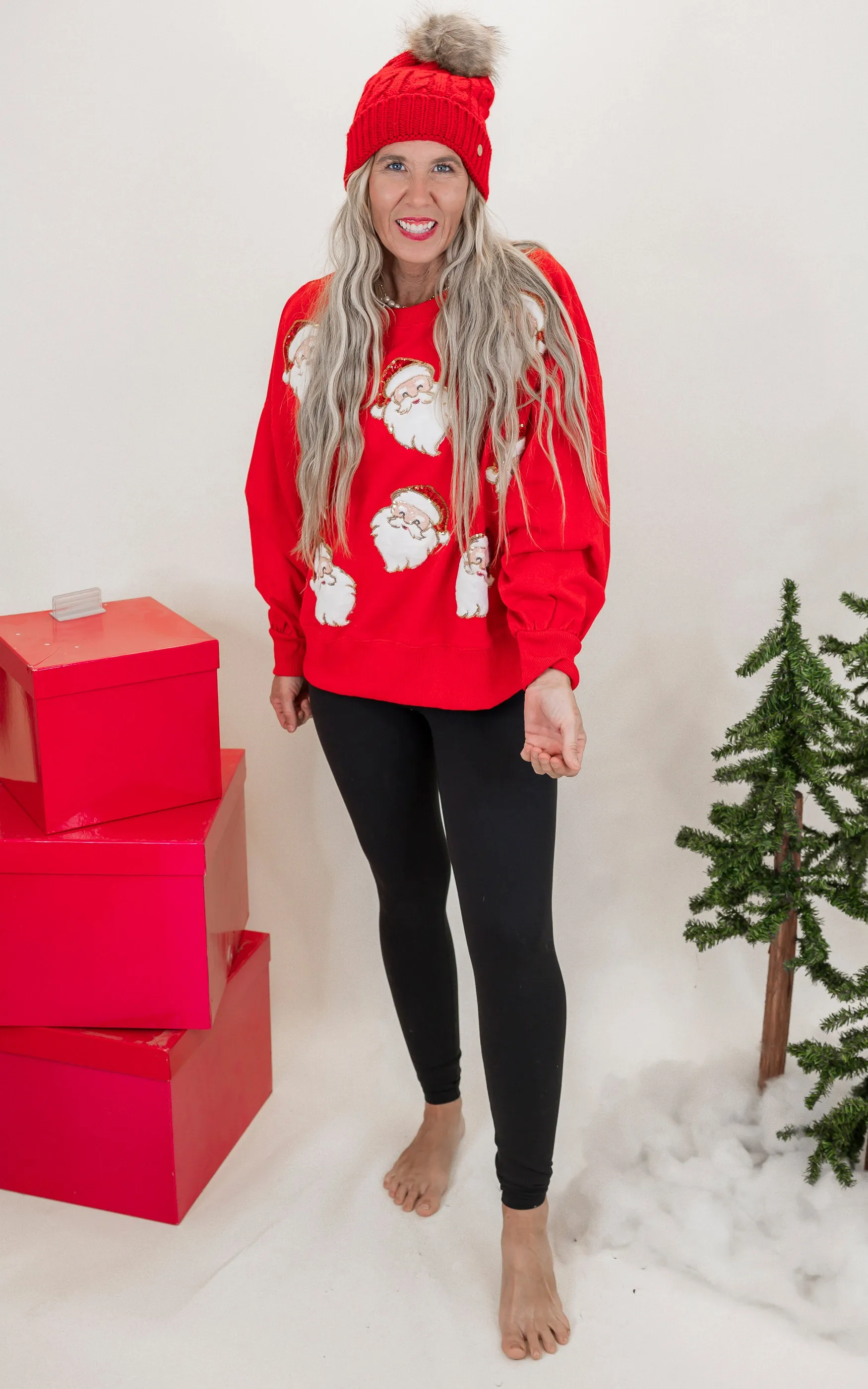 Santa Sequins & Fur Embroidery Sweatshirt