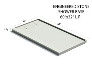 Shower Pan Base Cambridge (S1581)- 60"X32" Engineer Stone Shower Pan Base with Left or Right Drain in Cream