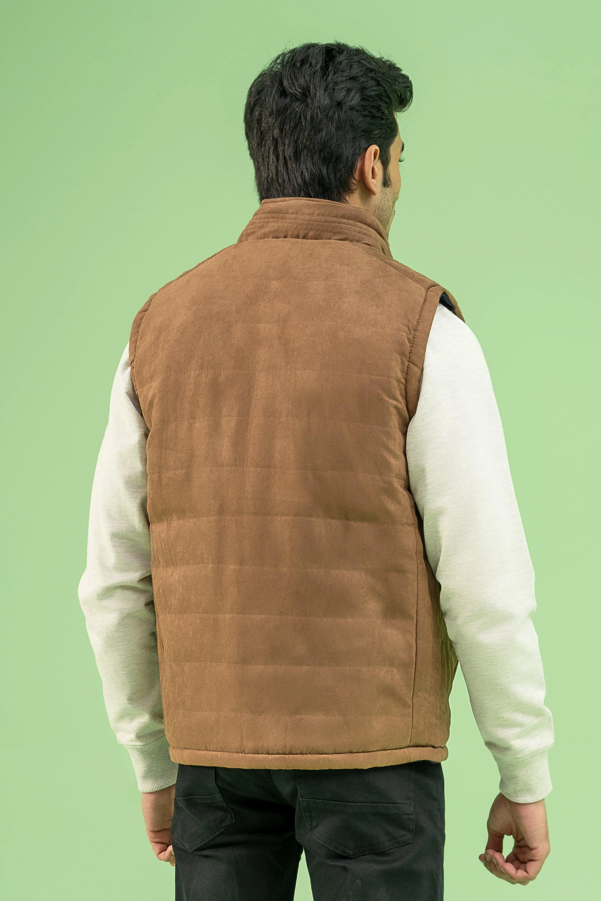 SLEEVELESS REVERSIBLE SUEDE JACKET BROWN