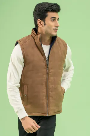 SLEEVELESS REVERSIBLE SUEDE JACKET BROWN