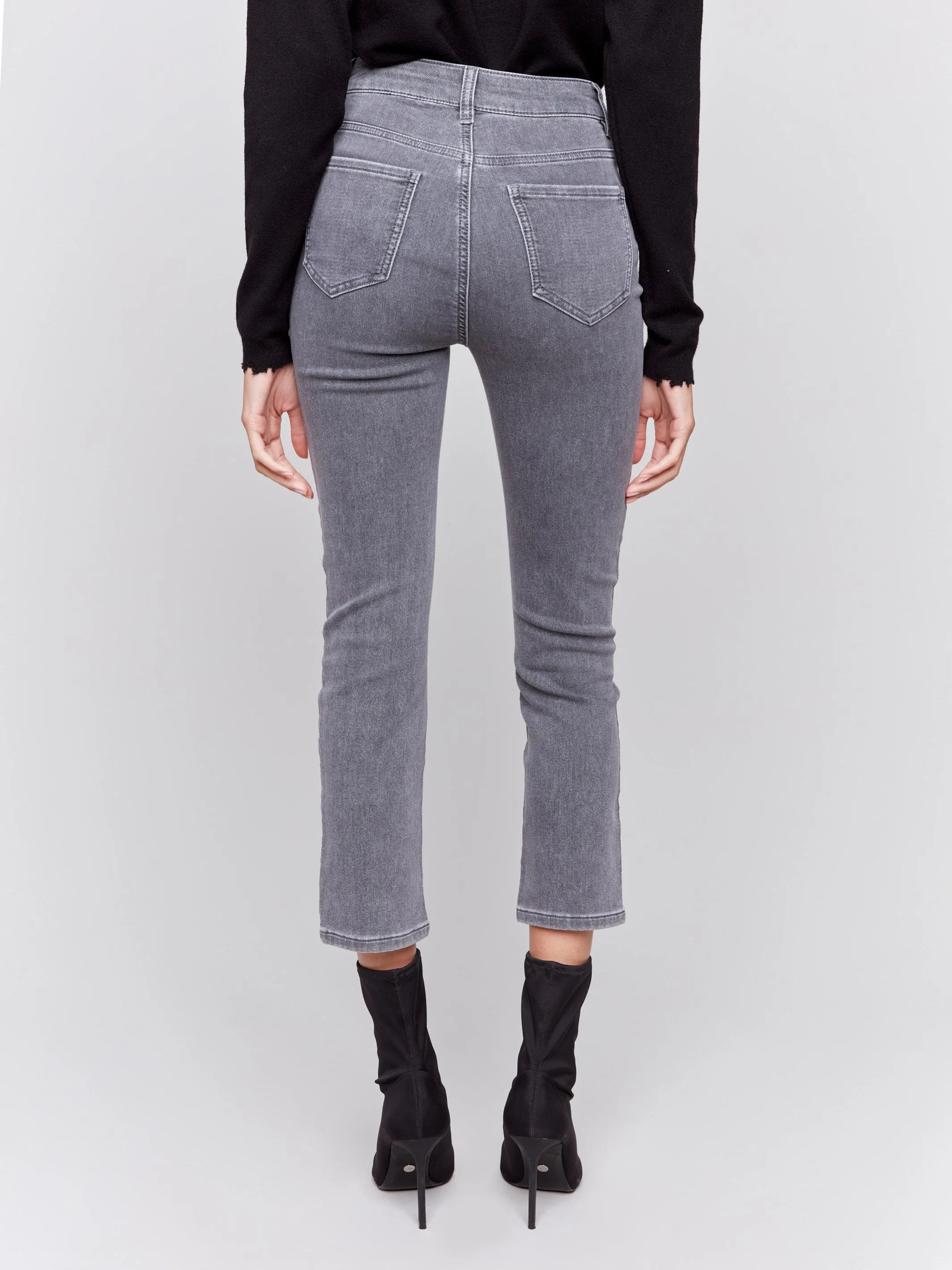 Soft Denim Pants with All-Over Studs - Medium Grey