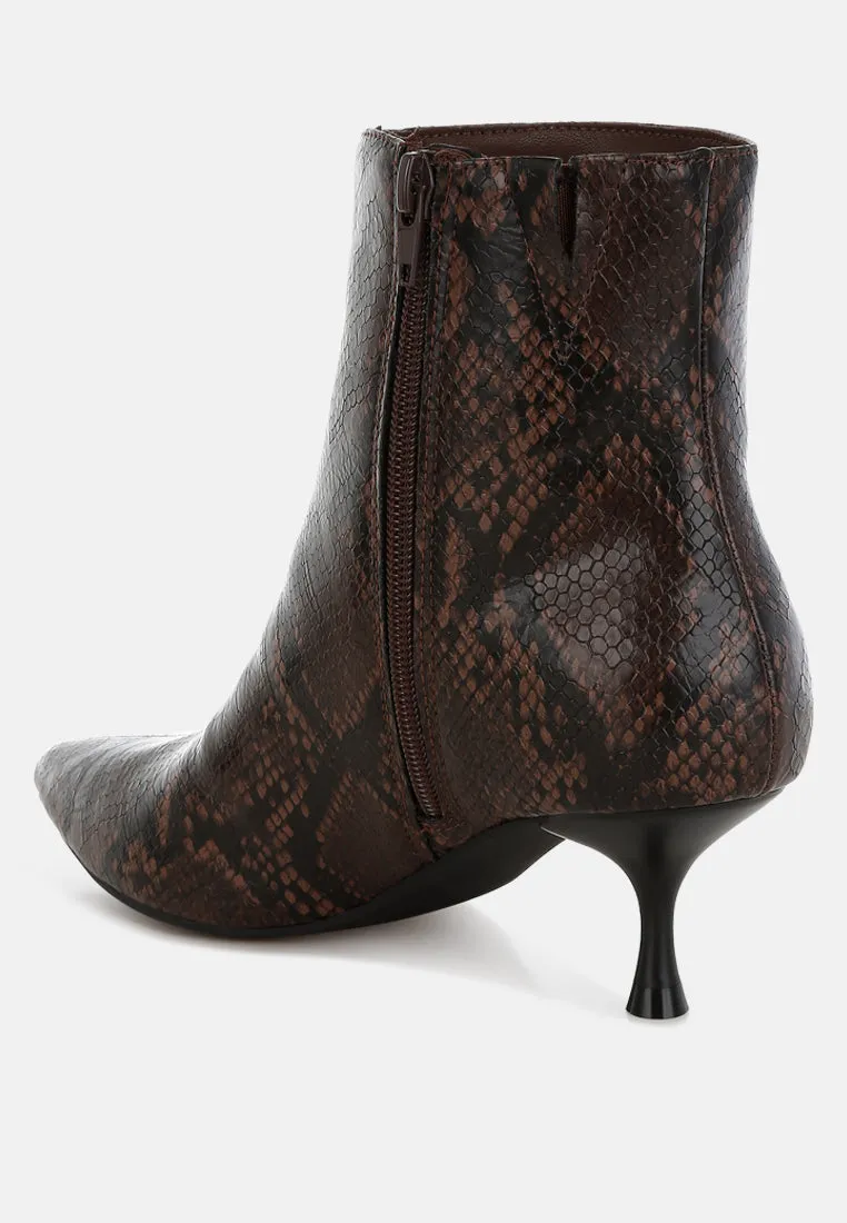 Thymus Snake Print Kitten Heel Boots