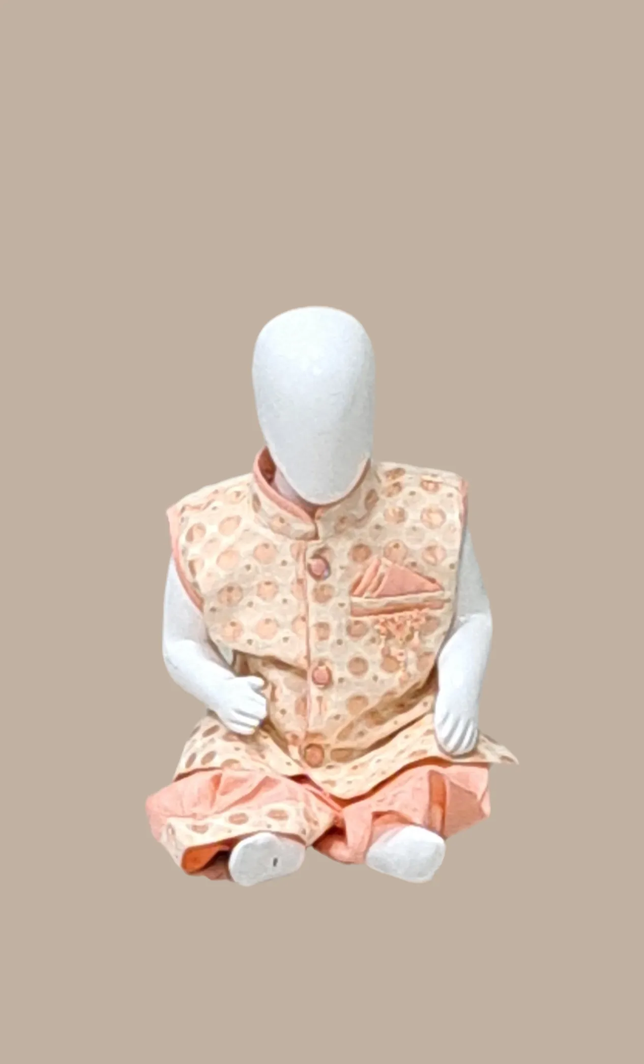 Toddler Boys Soft Peach Embroidered Dhoti Set