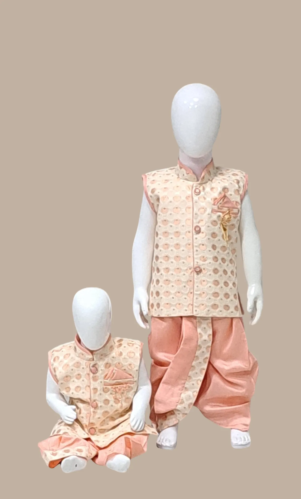 Toddler Boys Soft Peach Embroidered Dhoti Set