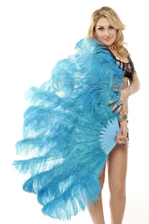 Turquoise intermediate 2 layers Ostrich Feather Fan 30"x 54"