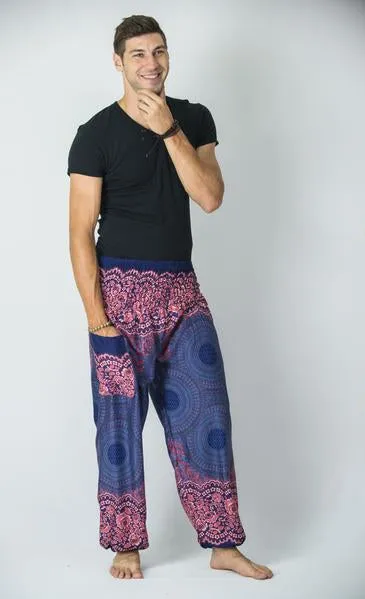 Unisex Geometric Mandalas Harem Pants in Blue