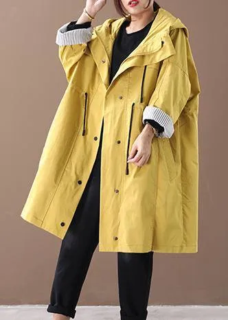 Women hooded drawstring pockets fine clothes For Women yellow loose jackets