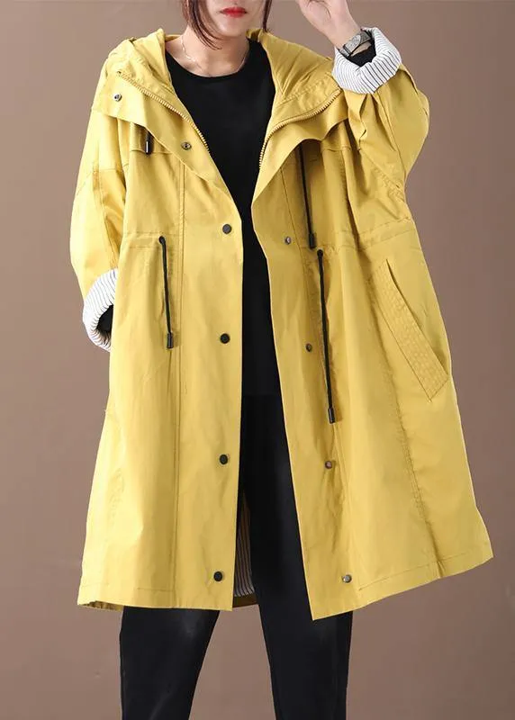 Women hooded drawstring pockets fine clothes For Women yellow loose jackets