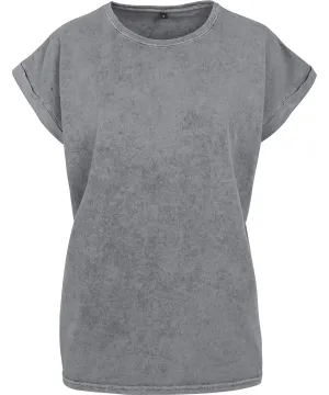 Womens acid washed extended shoulder tee | Asphalt