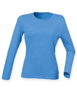 Womens feel good long sleeved stretch t-shirt | Heather Blue