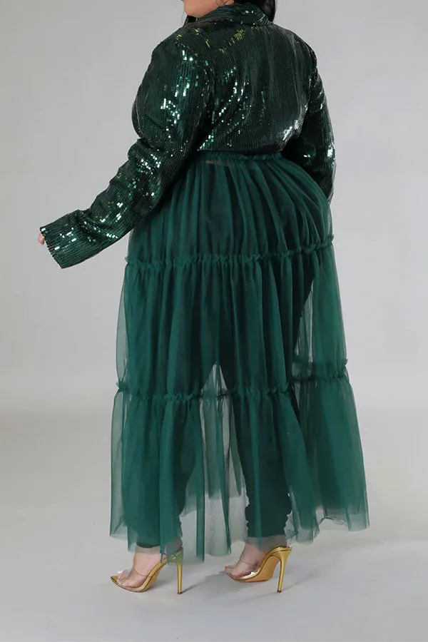 xiangtuibao Sequined Sparkly Tiered Tulle Patchwork Coat