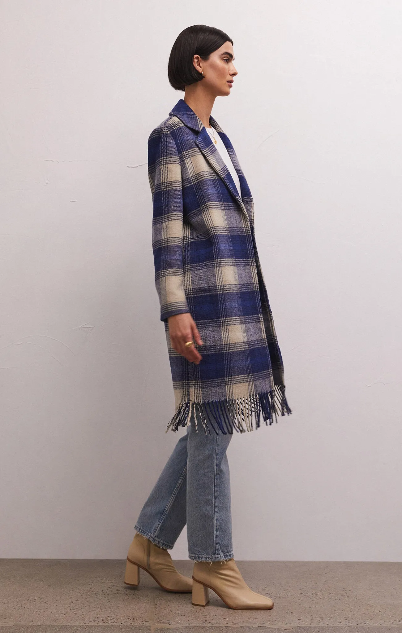 Ynez Fringed Plaid Coat